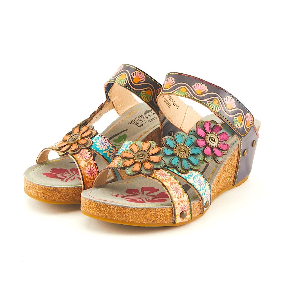 Women’s L’Artiste Collection by Spring Step- Grey multi wedge leather sandal